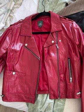 wild fable Shiny Red Faux Leather Moto Jacket